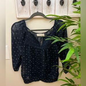 Abercrombie & Fitch Women's Sheer Navy Delicate and Whimsical Print Top. Size M